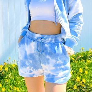 100% cotton sky blue tie dye shorts
